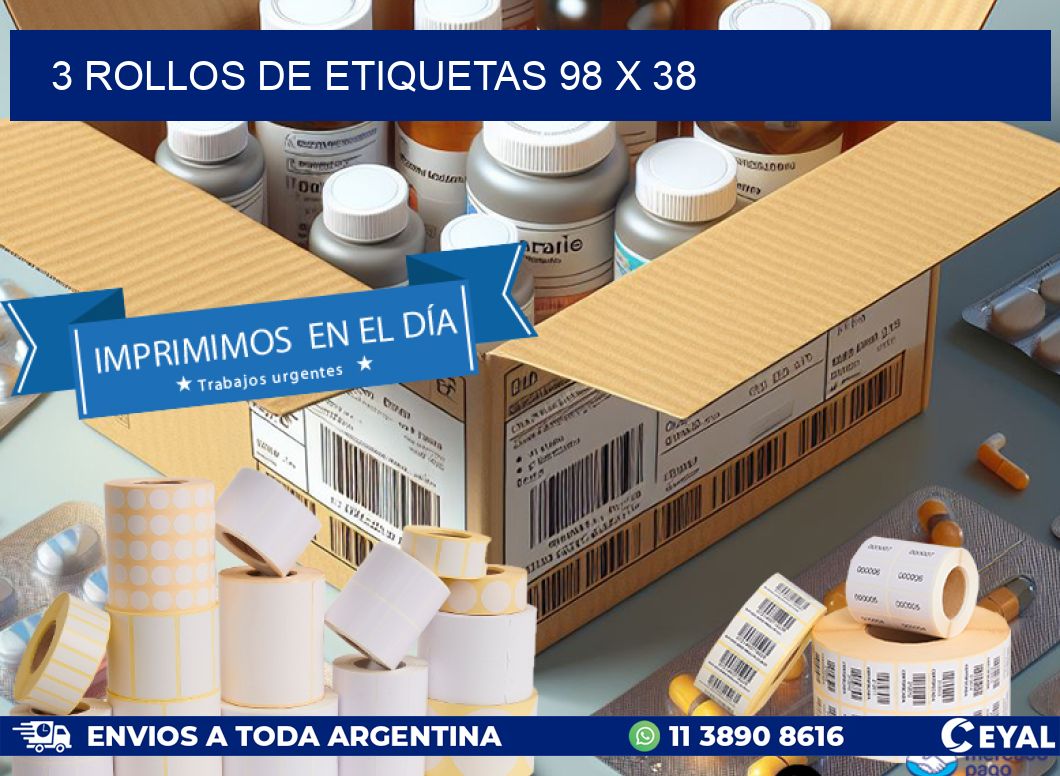 3 ROLLOS DE ETIQUETAS 98 x 38