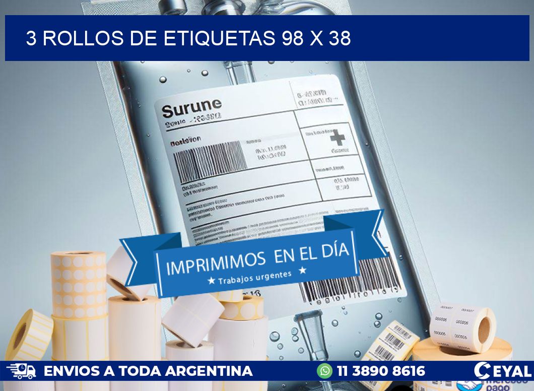 3 ROLLOS DE ETIQUETAS 98 x 38