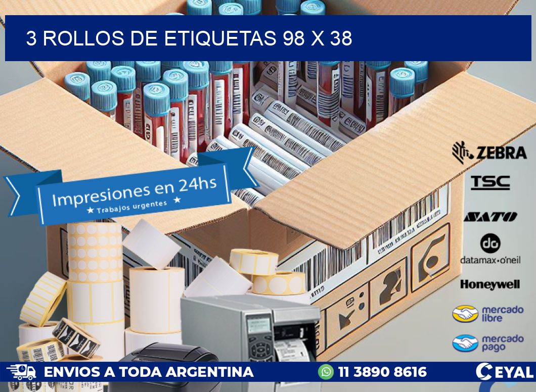 3 ROLLOS DE ETIQUETAS 98 x 38