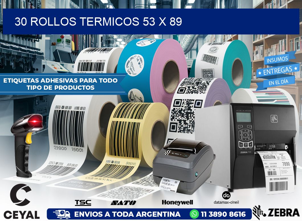 30 ROLLOS TERMICOS 53 x 89