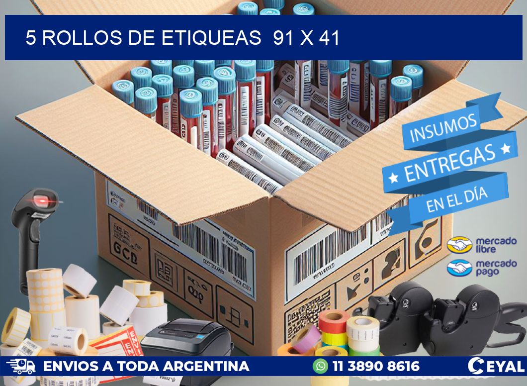 5 ROLLOS DE ETIQUEAS  91 x 41