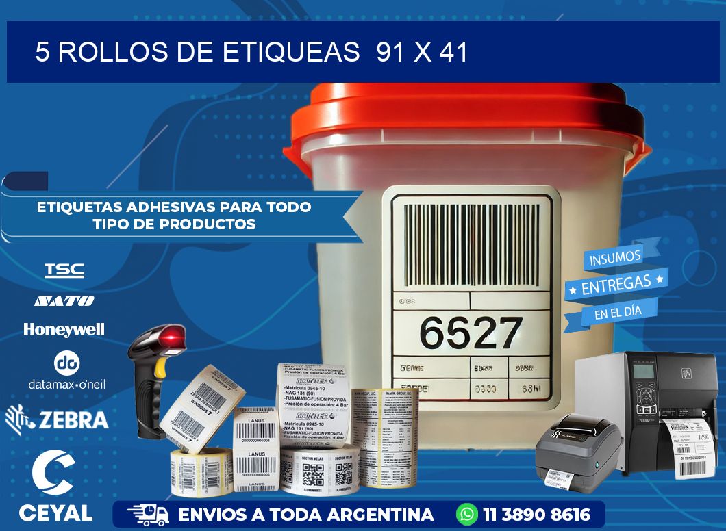 5 ROLLOS DE ETIQUEAS  91 x 41