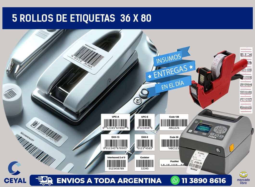 5 ROLLOS DE ETIQUETAS  36 x 80