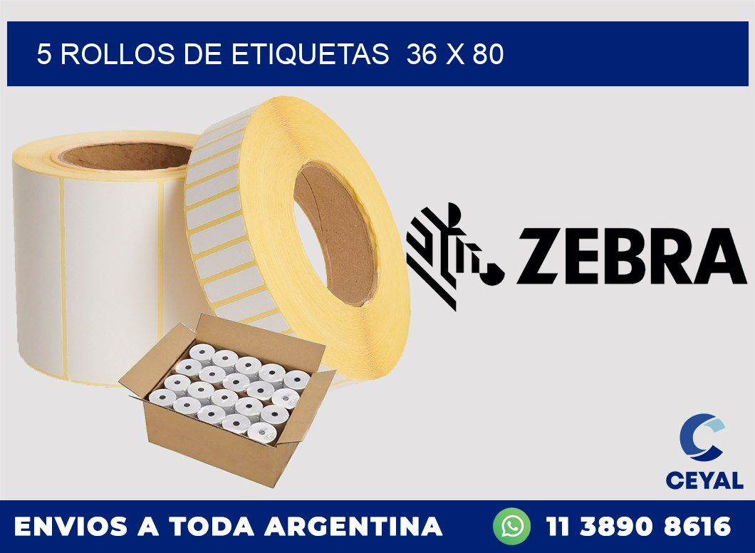 5 ROLLOS DE ETIQUETAS  36 x 80