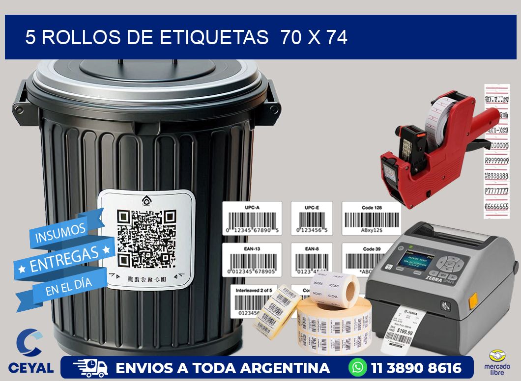 5 ROLLOS DE ETIQUETAS  70 x 74