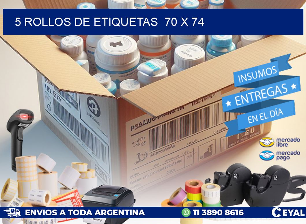 5 ROLLOS DE ETIQUETAS  70 x 74