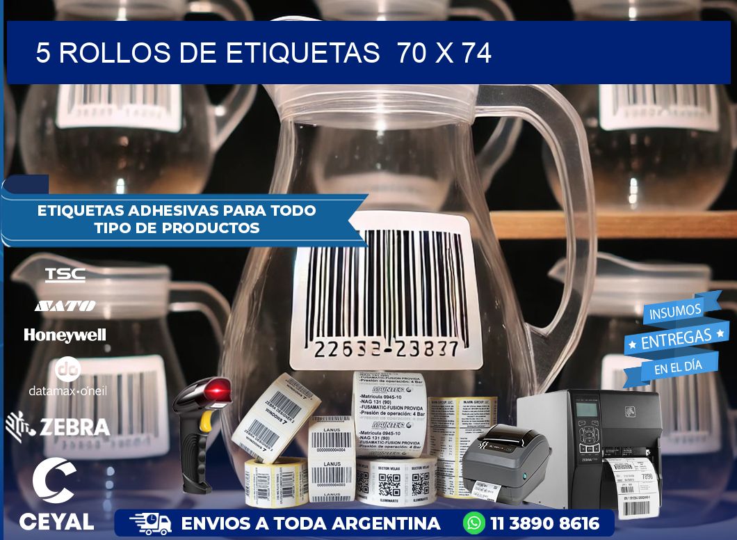 5 ROLLOS DE ETIQUETAS  70 x 74