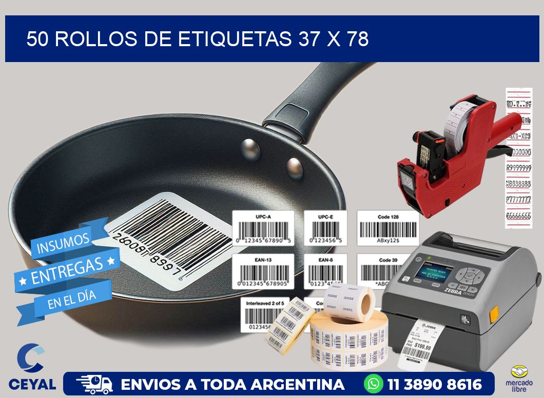 50 ROLLOS DE ETIQUETAS 37 x 78