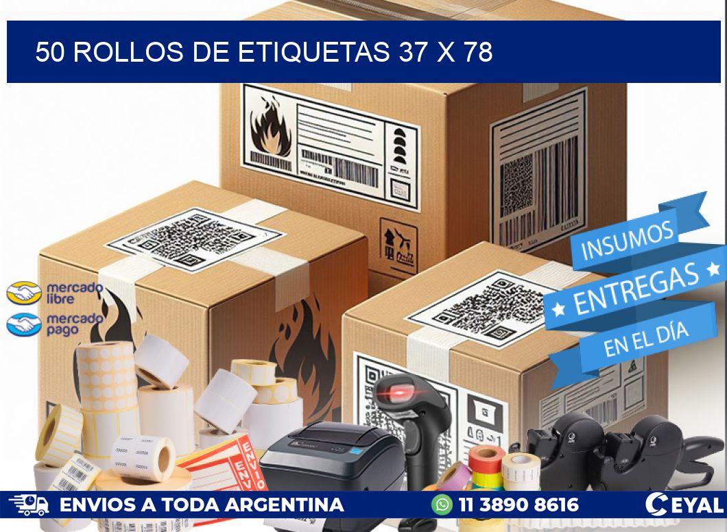 50 ROLLOS DE ETIQUETAS 37 x 78