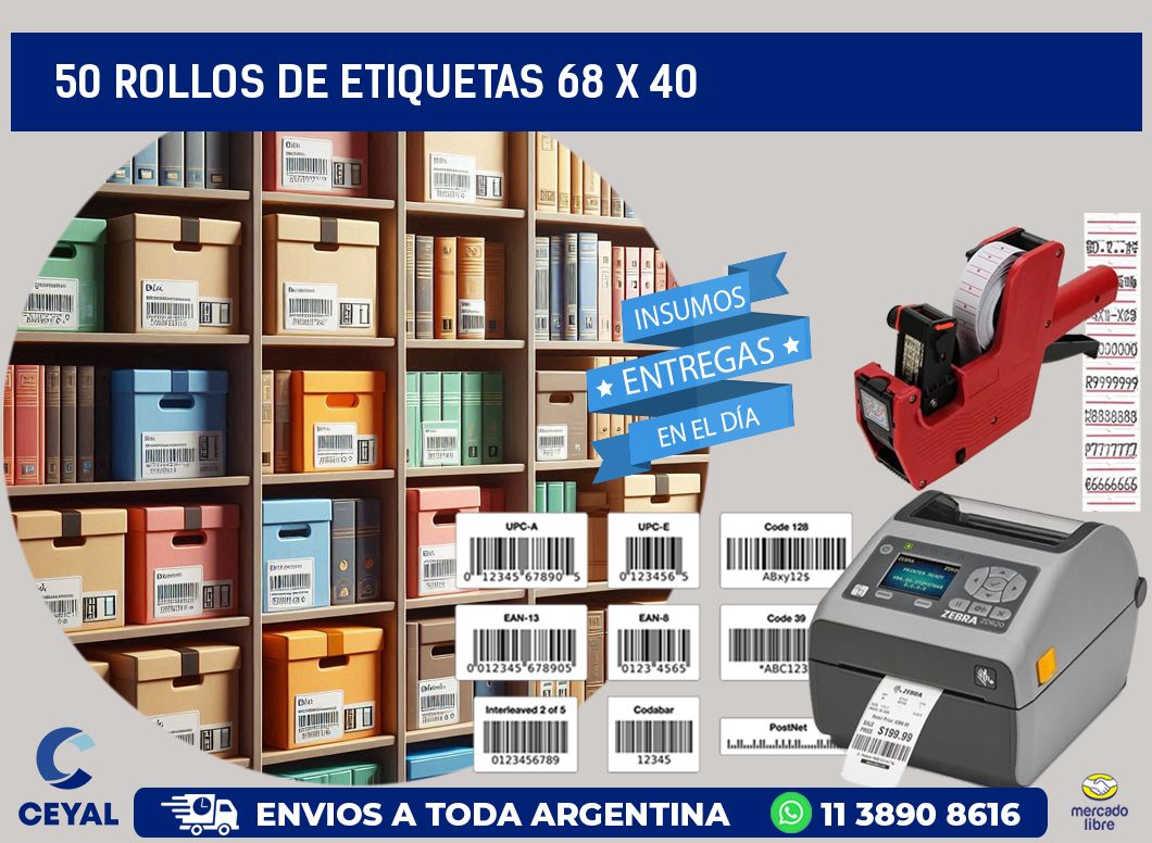 50 ROLLOS DE ETIQUETAS 68 x 40