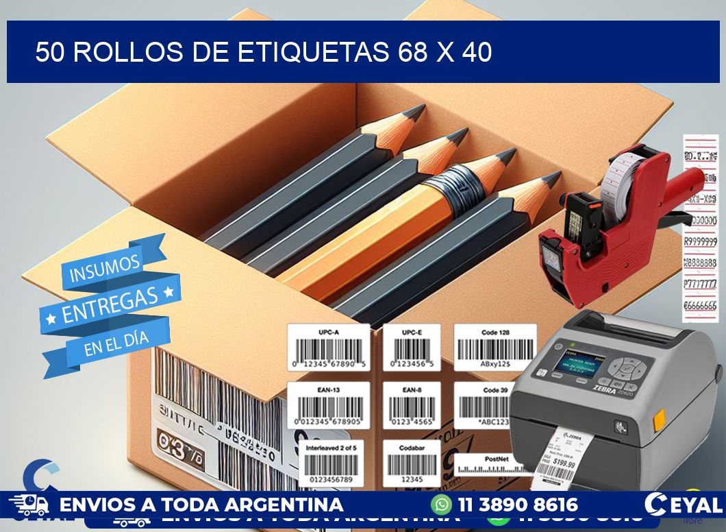 50 ROLLOS DE ETIQUETAS 68 x 40