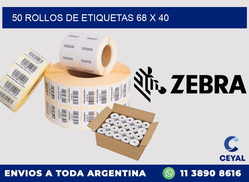 50 ROLLOS DE ETIQUETAS 68 x 40