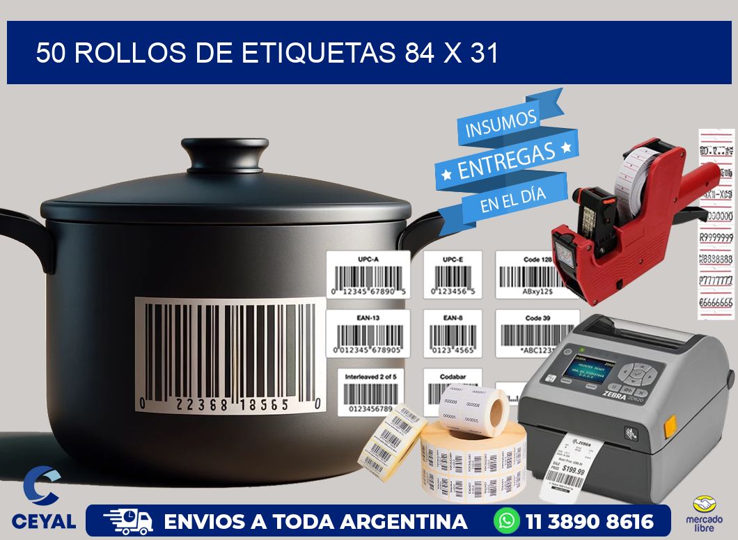 50 ROLLOS DE ETIQUETAS 84 x 31