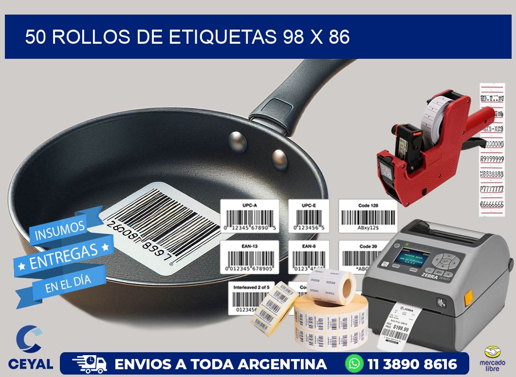 50 ROLLOS DE ETIQUETAS 98 x 86