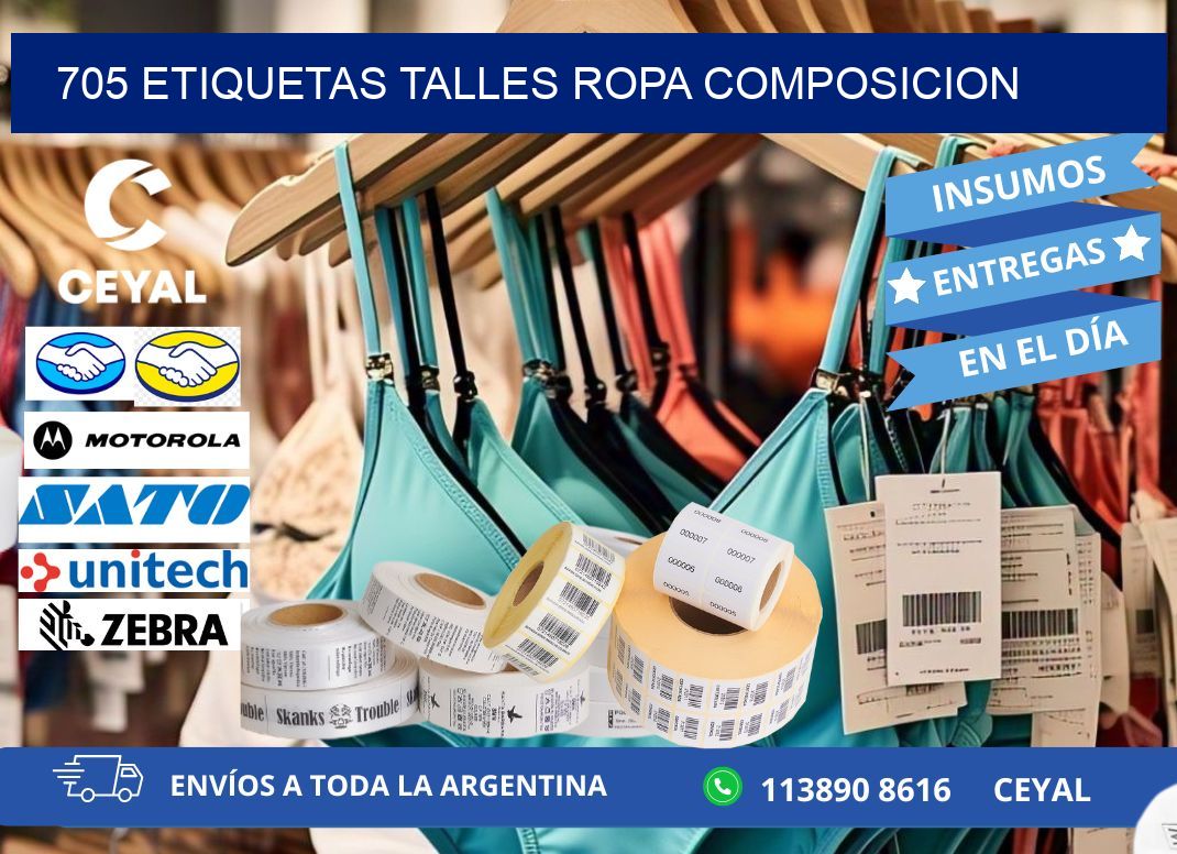 705 ETIQUETAS TALLES ROPA COMPOSICION
