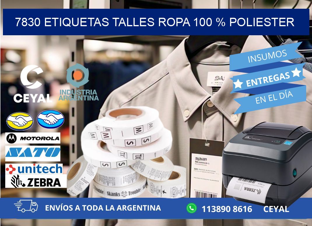 7830 ETIQUETAS TALLES ROPA 100 % POLIESTER