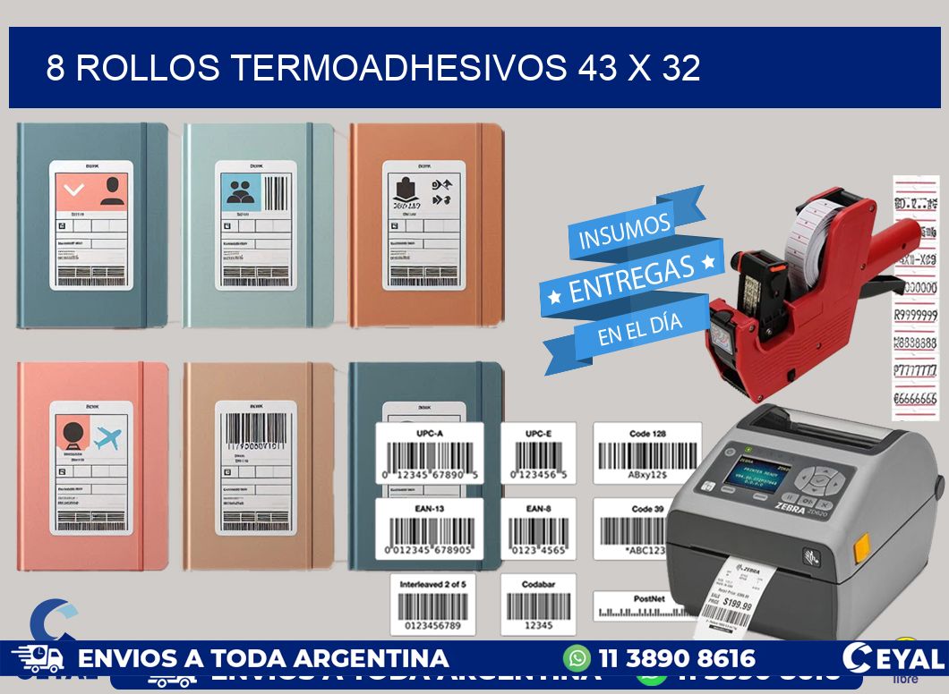 8 ROLLOS TERMOADHESIVOS 43 x 32