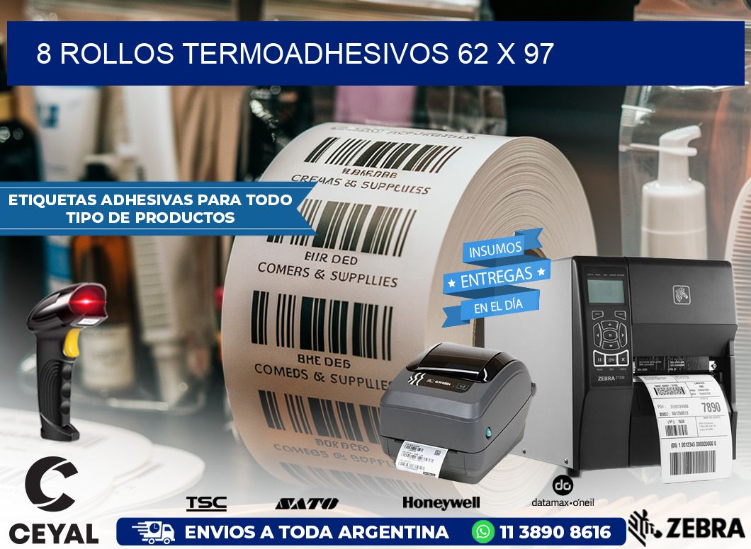 8 ROLLOS TERMOADHESIVOS 62 x 97
