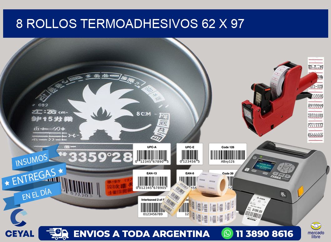 8 ROLLOS TERMOADHESIVOS 62 x 97