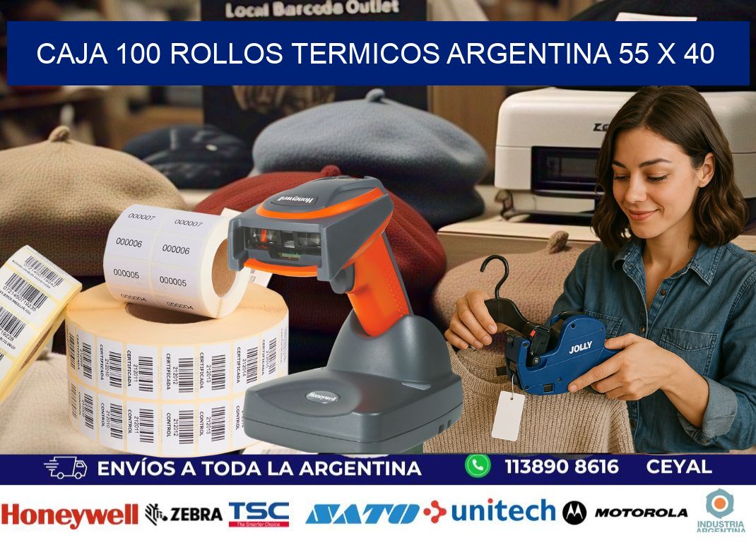 CAJA 100 ROLLOS TERMICOS ARGENTINA 55 x 40