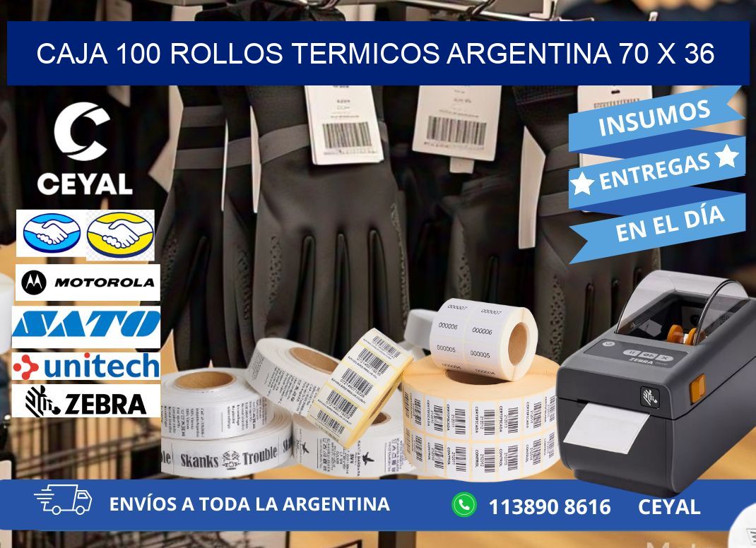 CAJA 100 ROLLOS TERMICOS ARGENTINA 70 x 36