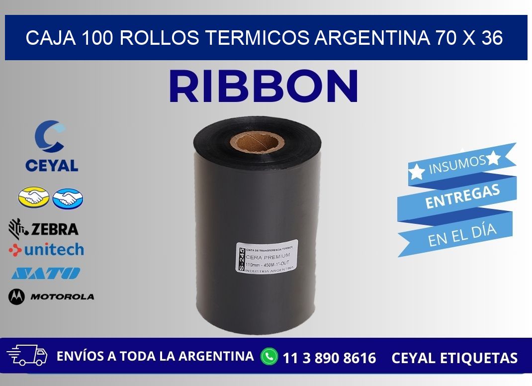 CAJA 100 ROLLOS TERMICOS ARGENTINA 70 x 36