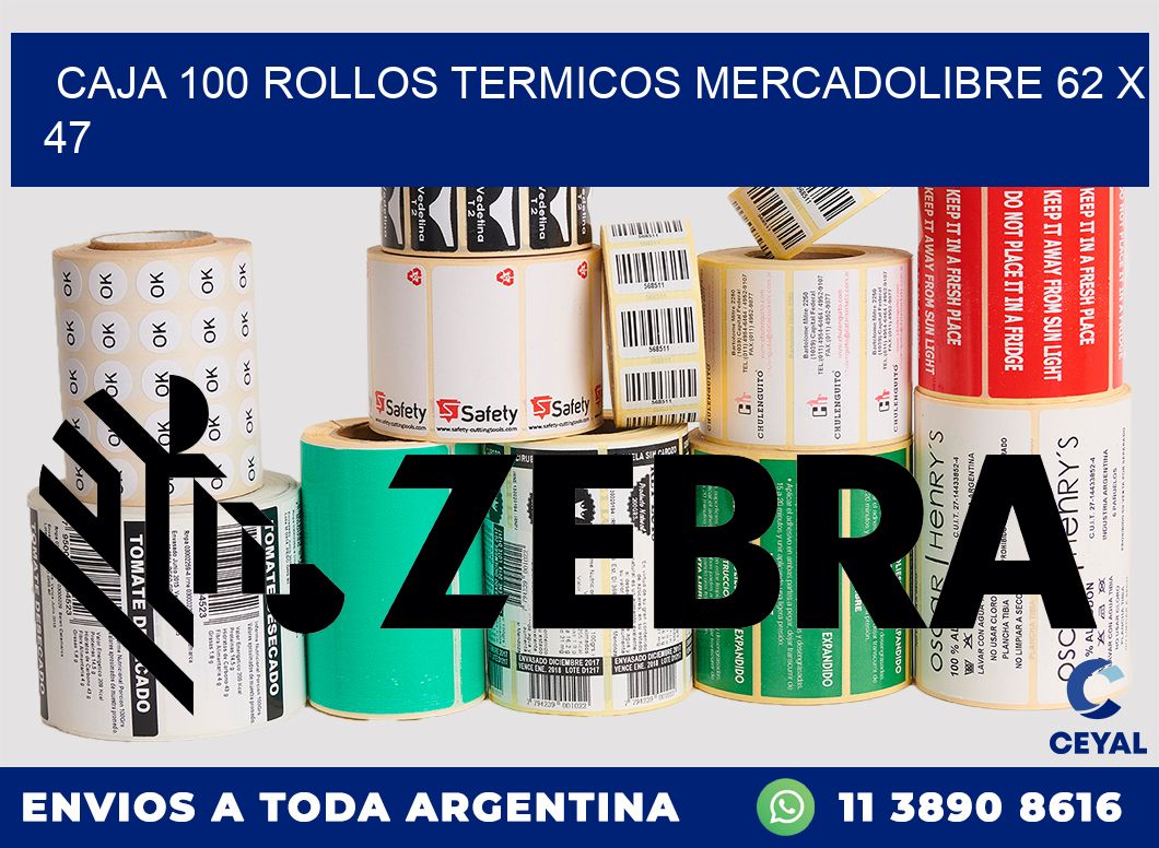 CAJA 100 ROLLOS TERMICOS MERCADOLIBRE 62 x 47