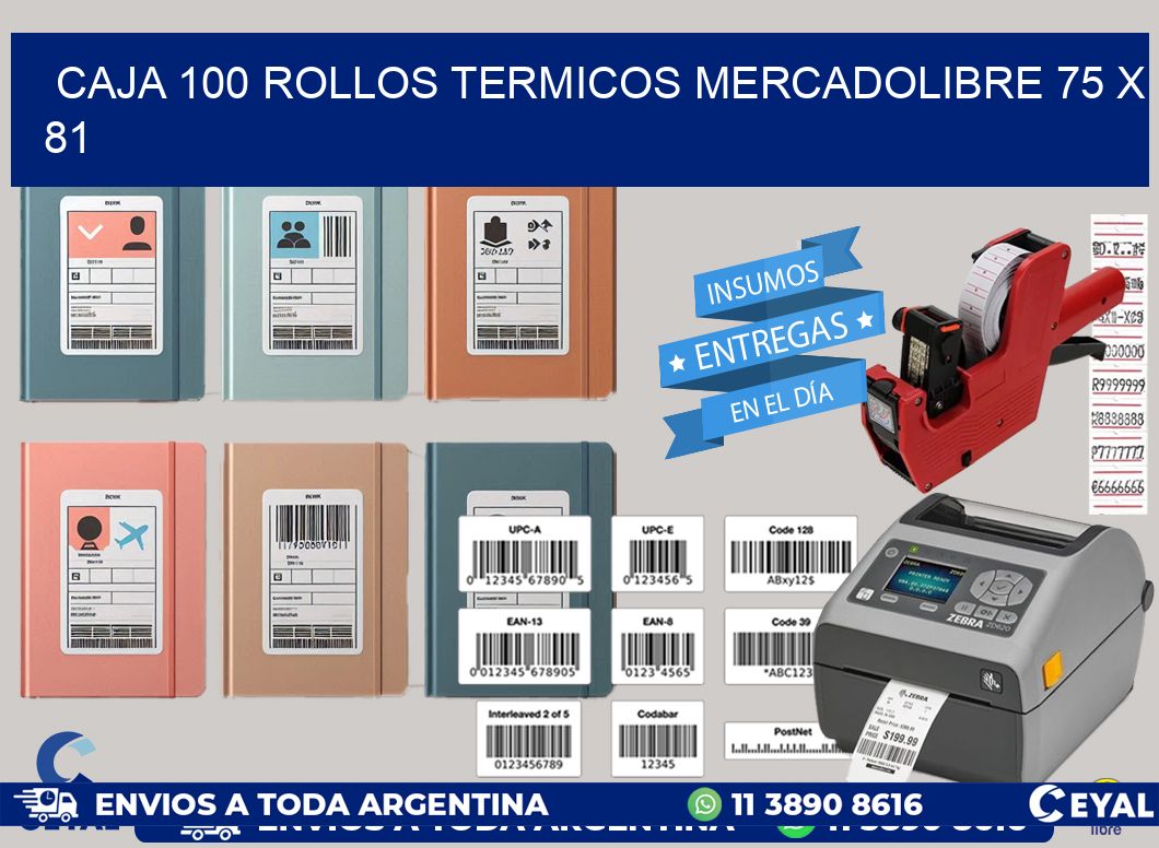 CAJA 100 ROLLOS TERMICOS MERCADOLIBRE 75 x 81