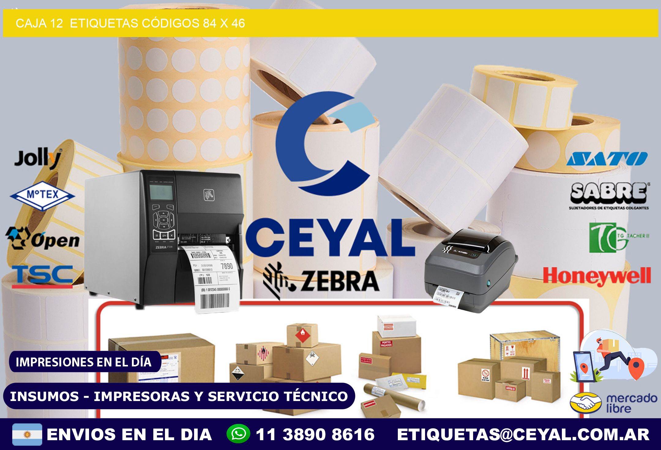 CAJA 12  ETIQUETAS CÓDIGOS 84 x 46