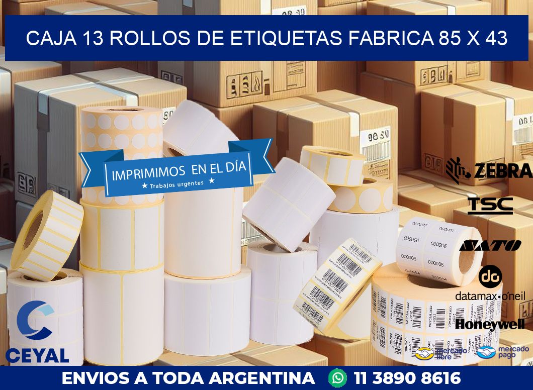 CAJA 13 ROLLOS DE ETIQUETAS FABRICA 85 x 43