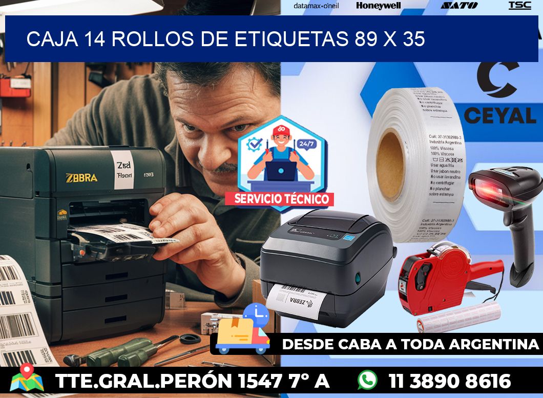 CAJA 14 ROLLOS DE ETIQUETAS 89 x 35