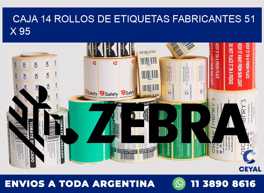 CAJA 14 ROLLOS DE ETIQUETAS FABRICANTES 51 x 95