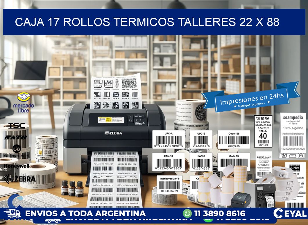 CAJA 17 ROLLOS TERMICOS TALLERES 22 x 88
