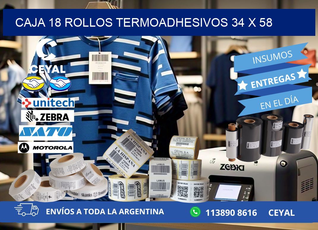CAJA 18 ROLLOS TERMOADHESIVOS 34 x 58