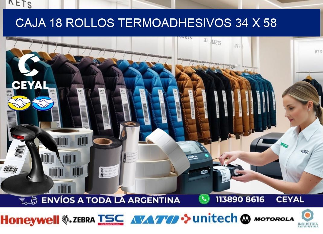 CAJA 18 ROLLOS TERMOADHESIVOS 34 x 58