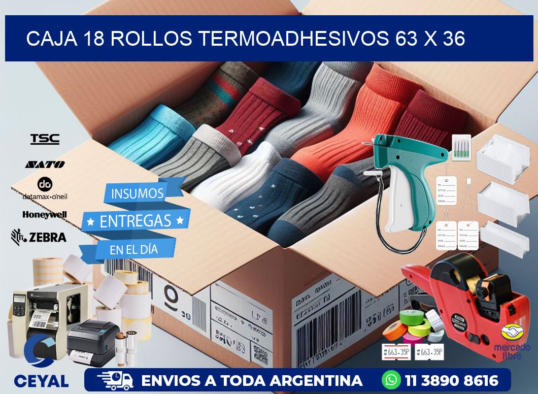 CAJA 18 ROLLOS TERMOADHESIVOS 63 x 36