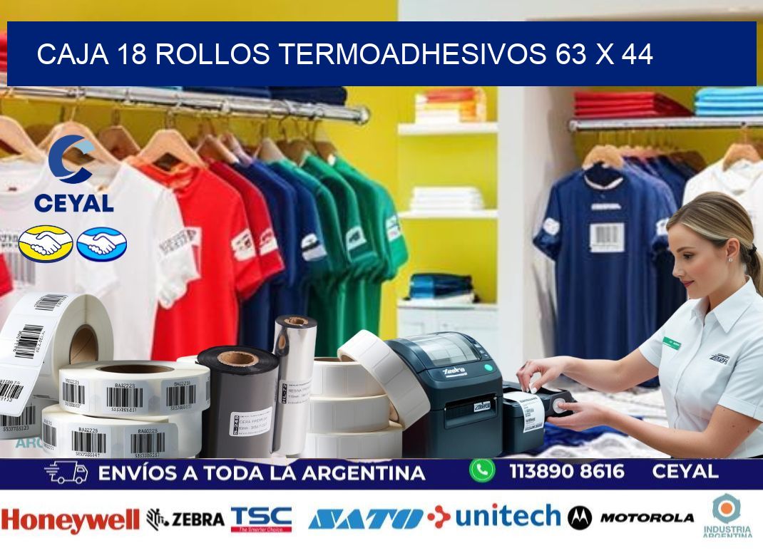 CAJA 18 ROLLOS TERMOADHESIVOS 63 x 44