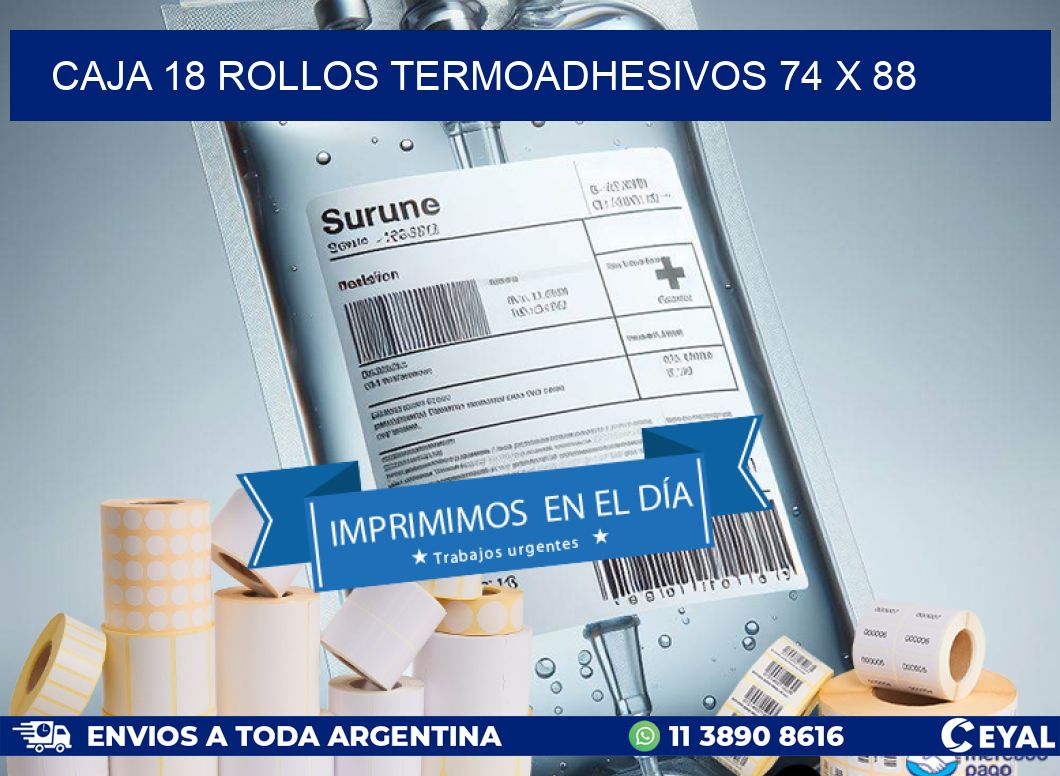 CAJA 18 ROLLOS TERMOADHESIVOS 74 x 88