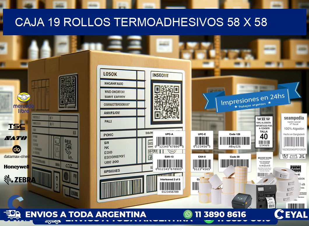 CAJA 19 ROLLOS TERMOADHESIVOS 58 x 58