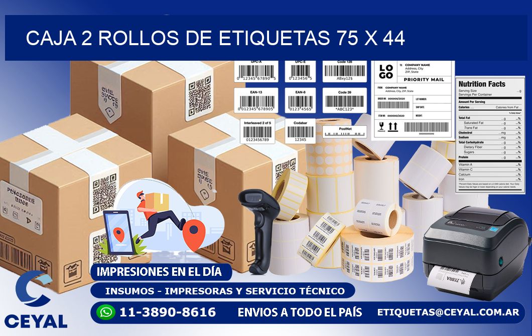 CAJA 2 ROLLOS DE ETIQUETAS 75 x 44