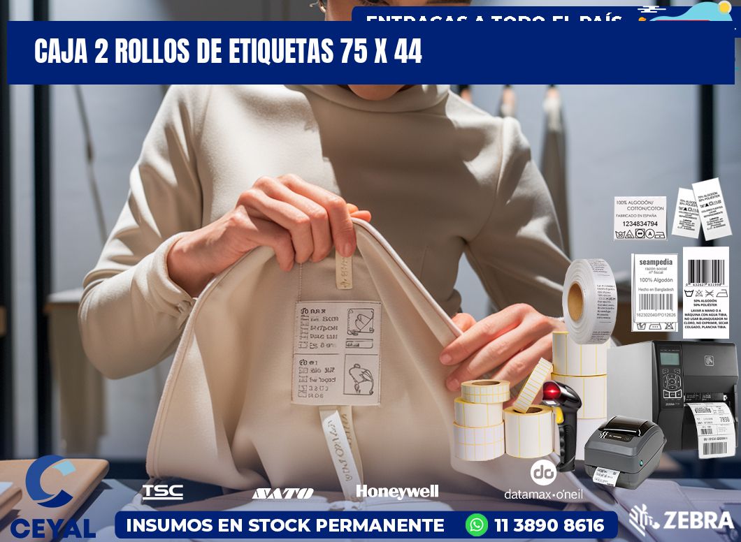 CAJA 2 ROLLOS DE ETIQUETAS 75 x 44