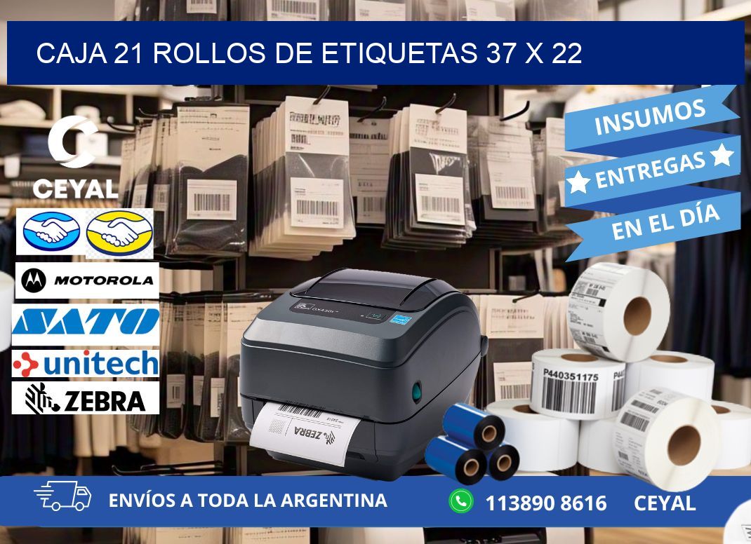 CAJA 21 ROLLOS DE ETIQUETAS 37 x 22
