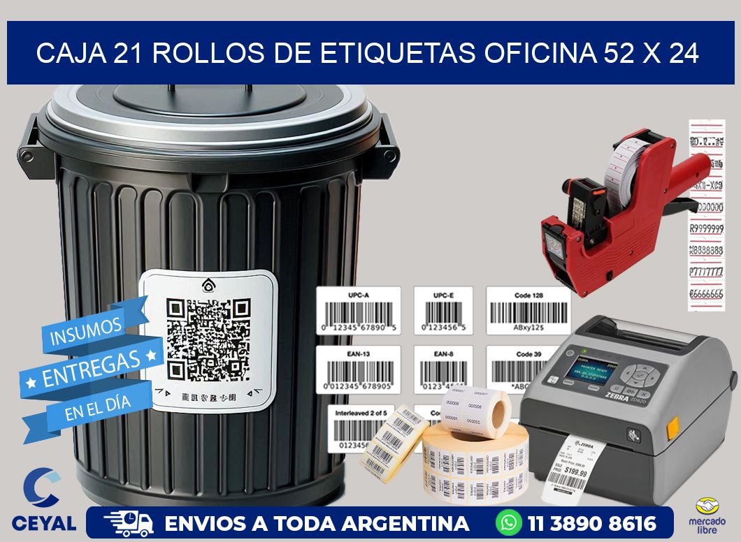 CAJA 21 ROLLOS DE ETIQUETAS OFICINA 52 x 24