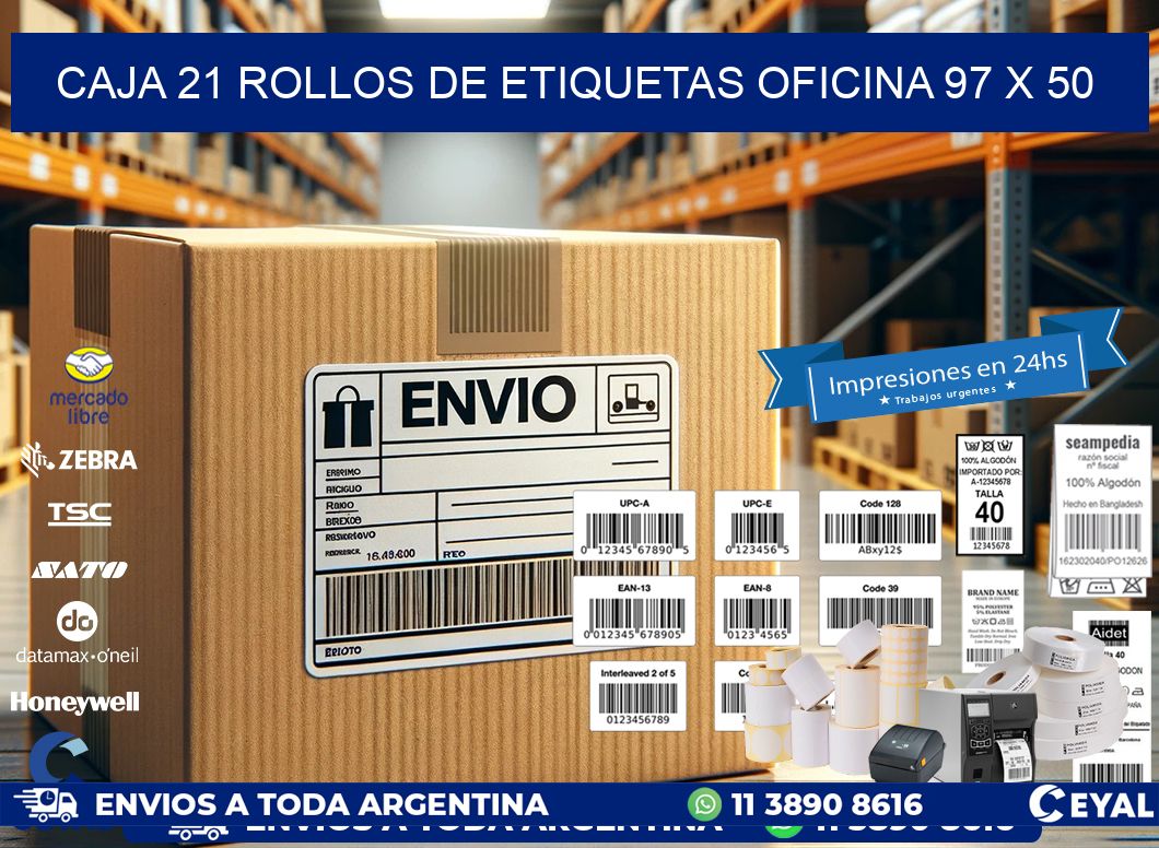 CAJA 21 ROLLOS DE ETIQUETAS OFICINA 97 x 50