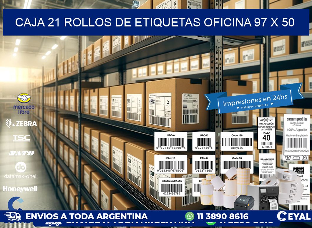 CAJA 21 ROLLOS DE ETIQUETAS OFICINA 97 x 50