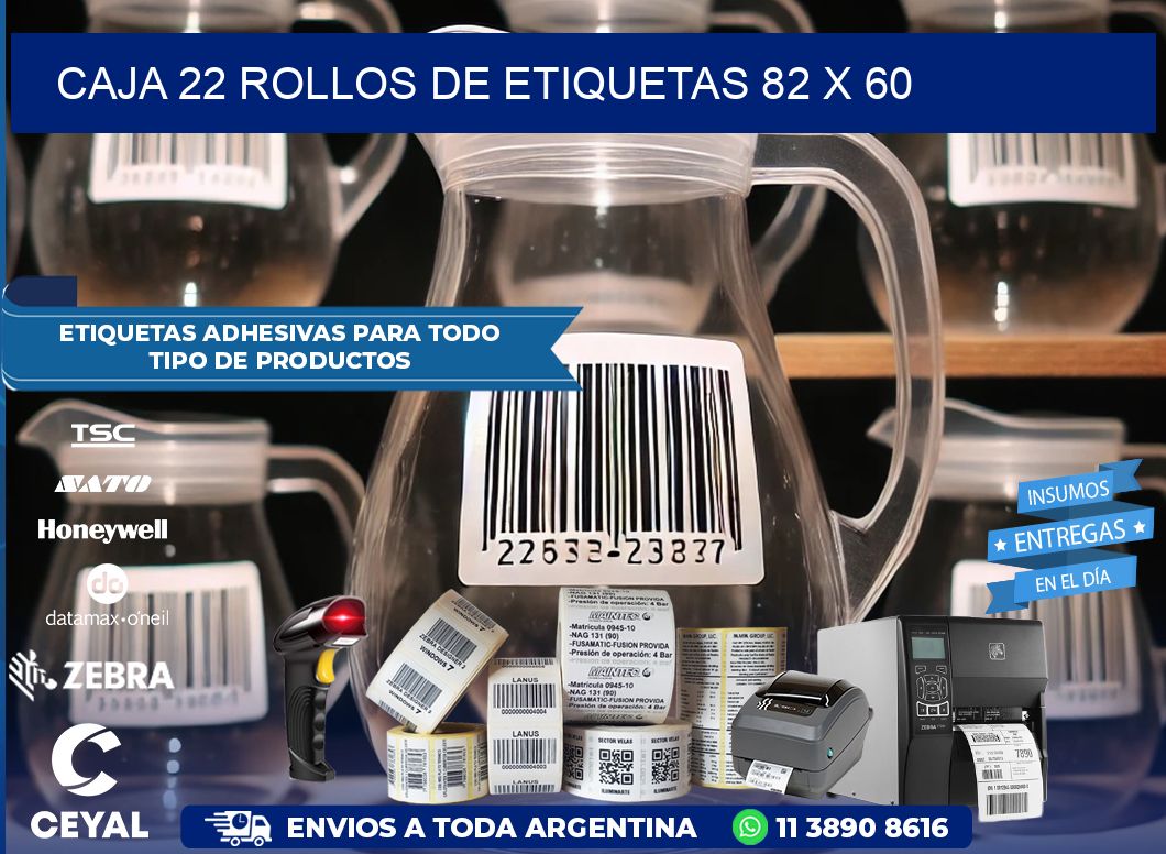CAJA 22 ROLLOS DE ETIQUETAS 82 x 60