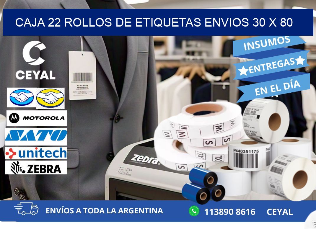 CAJA 22 ROLLOS DE ETIQUETAS ENVIOS 30 x 80