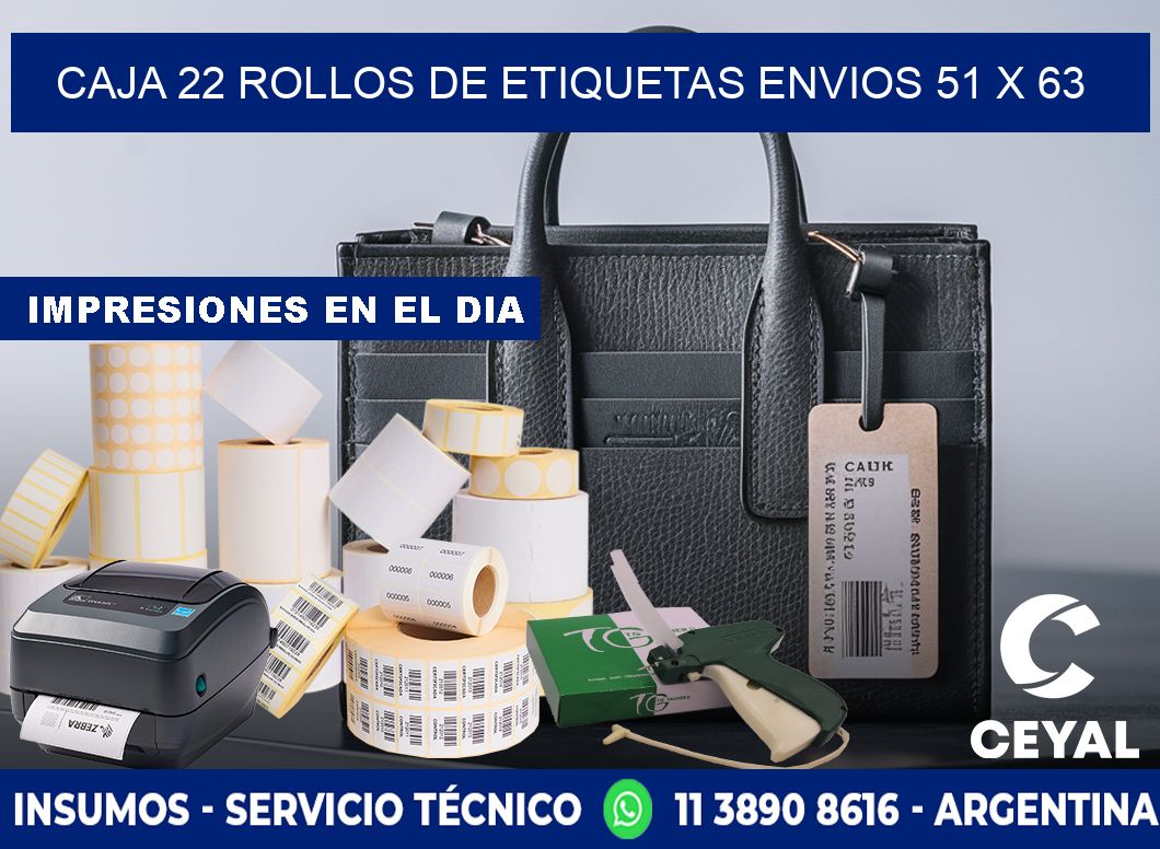 CAJA 22 ROLLOS DE ETIQUETAS ENVIOS 51 x 63