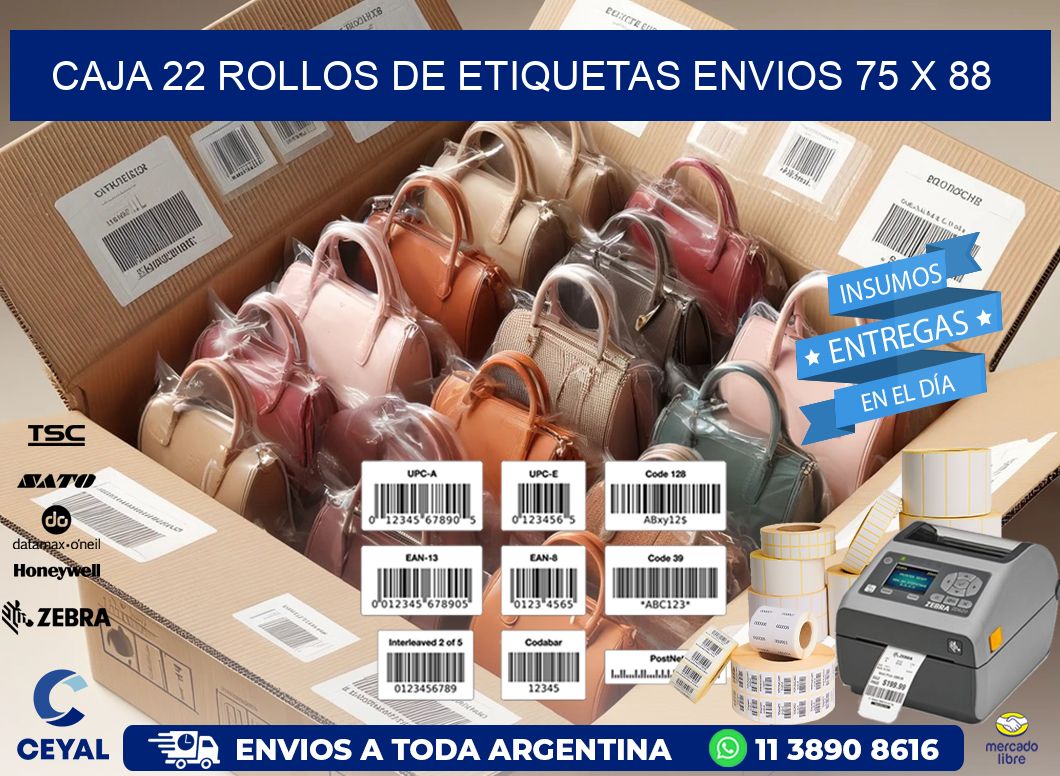 CAJA 22 ROLLOS DE ETIQUETAS ENVIOS 75 x 88