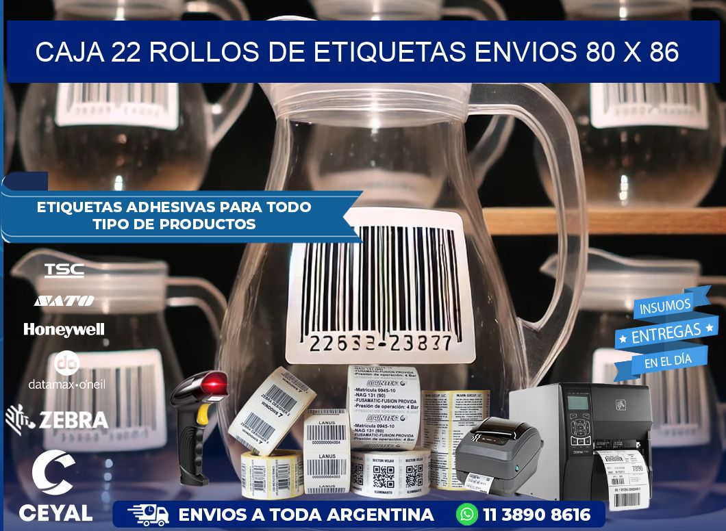 CAJA 22 ROLLOS DE ETIQUETAS ENVIOS 80 x 86